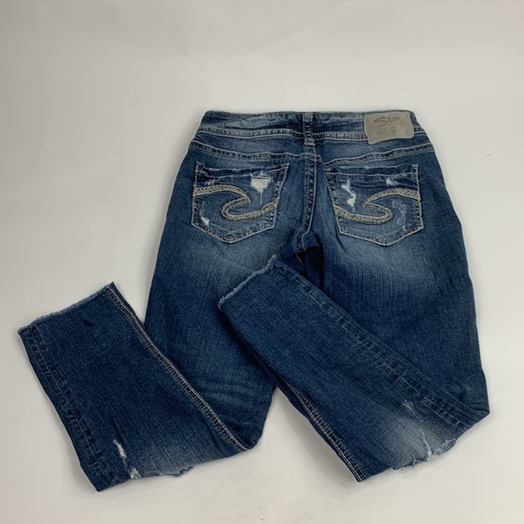Silver Jeans Suki Skinny Crop Size 27 Stretch Distressed Raw hem Built Free - Picture 14 of 15